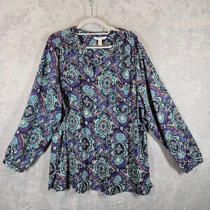 Croft & Barrow Womens 2x Blouse Paisley Print tab Sleeve career modest tunic
